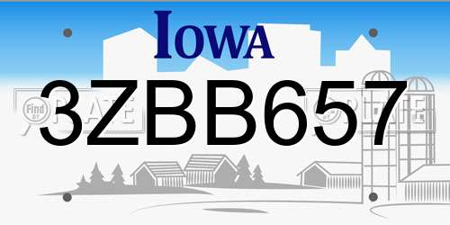 3ZBB657 Iowa License Plate