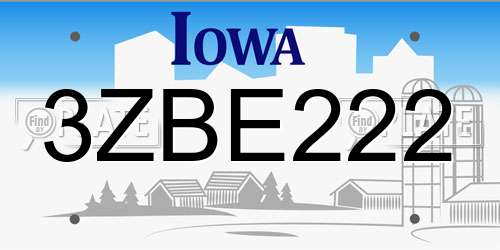 3ZBE222 Iowa License Plate