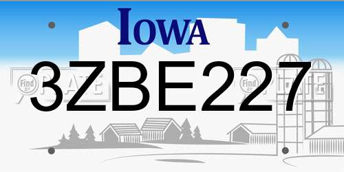 3ZBE227 Iowa License Plate