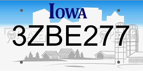 3ZBE277 Iowa License Plate
