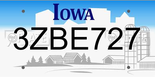 3ZBE727 Iowa License Plate