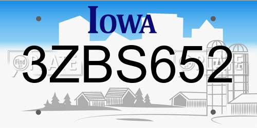 3ZBS652 Iowa License Plate