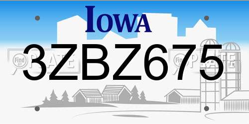 3ZBZ675 Iowa License Plate