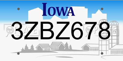 3ZBZ678 Iowa License Plate