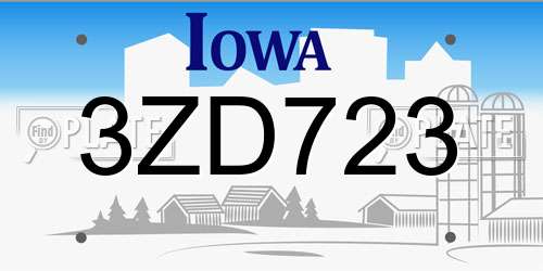 3ZD723 Iowa License Plate