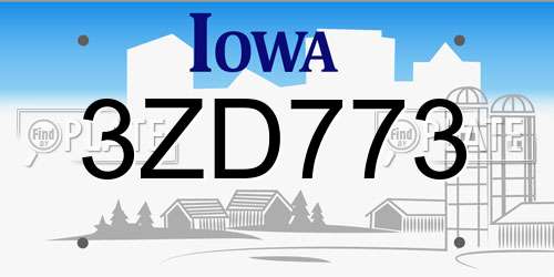 3ZD773 Iowa License Plate