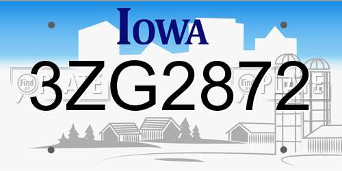 3ZG2872 Iowa License Plate