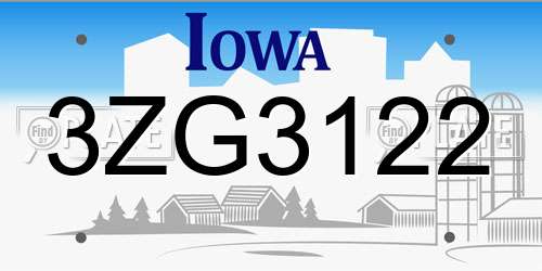 3ZG3122 Iowa License Plate