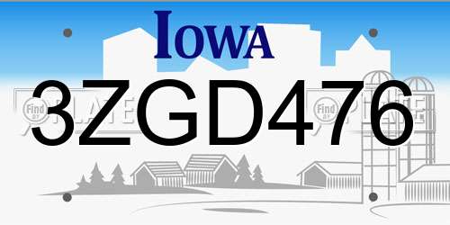 3ZGD476 Iowa License Plate