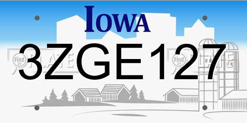 3ZGE127 Iowa License Plate