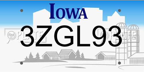 3ZGL93 Iowa License Plate