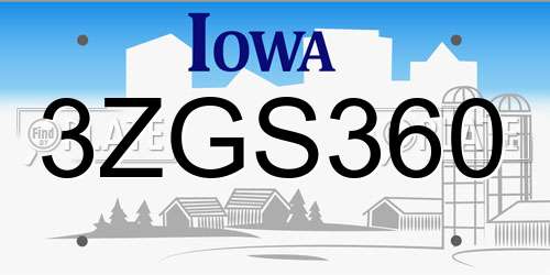 3ZGS360 Iowa License Plate