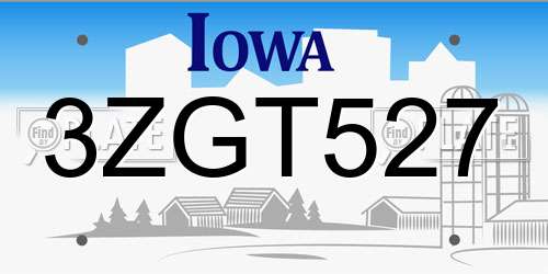 3ZGT527 Iowa License Plate