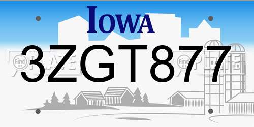 3ZGT877 Iowa License Plate