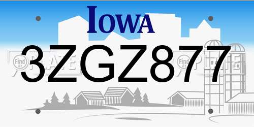 3ZGZ877 Iowa License Plate