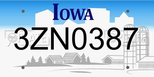 3ZN0387 Iowa License Plate
