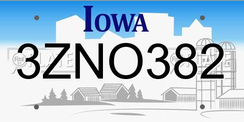 3ZNO382 Iowa License Plate
