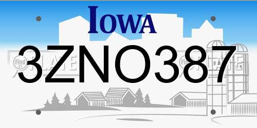 3ZNO387 Iowa License Plate