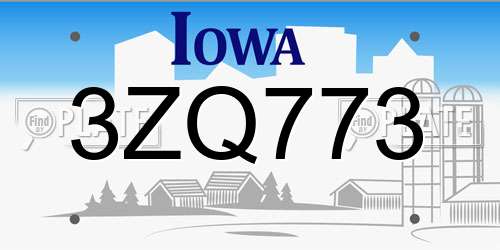 3ZQ773 Iowa License Plate