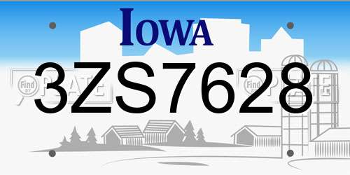 3ZS7628 Iowa License Plate