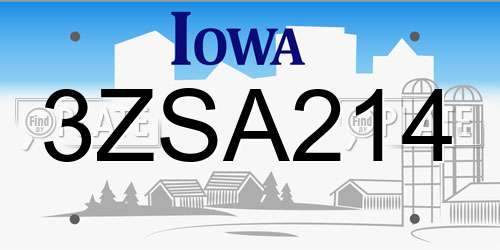 3ZSA214 Iowa License Plate