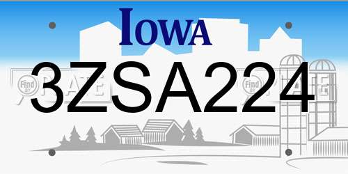 3ZSA224 Iowa License Plate