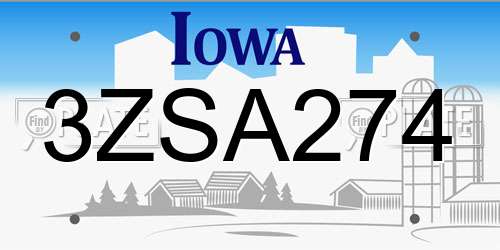 3ZSA274 Iowa License Plate