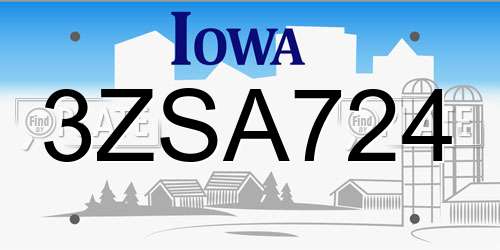3ZSA724 Iowa License Plate