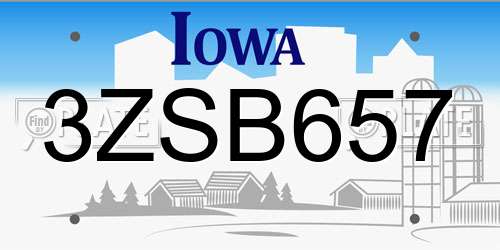 3ZSB657 Iowa License Plate