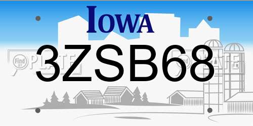 3ZSB68 Iowa License Plate
