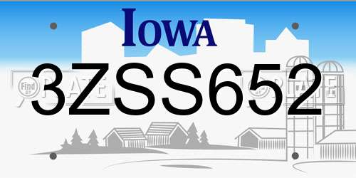 3ZSS652 Iowa License Plate