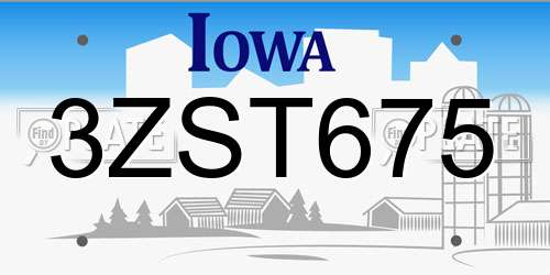 3ZST675 Iowa License Plate