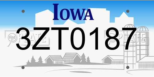 3ZT0187 Iowa License Plate