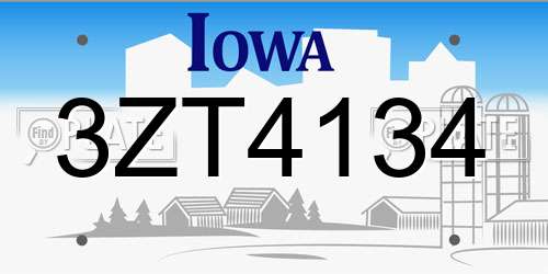 3ZT4134 Iowa License Plate
