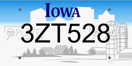 3ZT528 Iowa License Plate