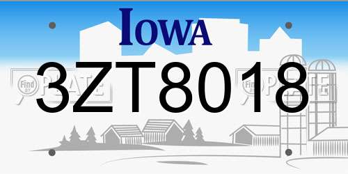 3ZT8018 Iowa License Plate