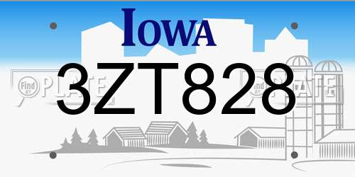 3ZT828 Iowa License Plate