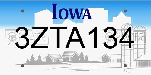 3ZTA134 Iowa License Plate