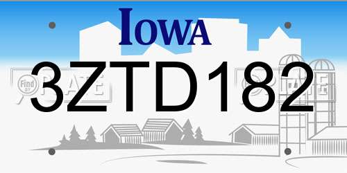 3ZTD182 Iowa License Plate