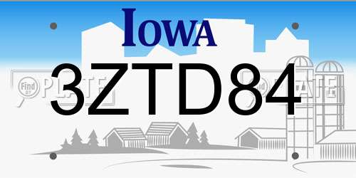 3ZTD84 Iowa License Plate