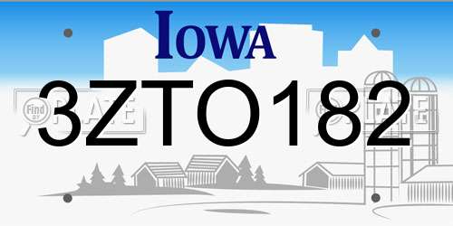 3ZTO182 Iowa License Plate