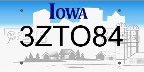 3ZTO84 Iowa License Plate