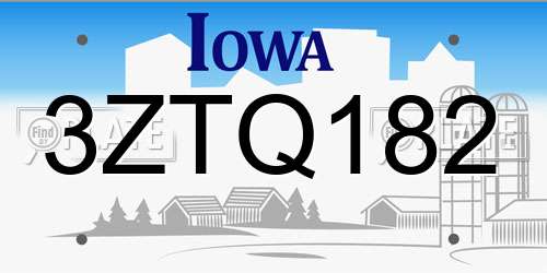 3ZTQ182 Iowa License Plate