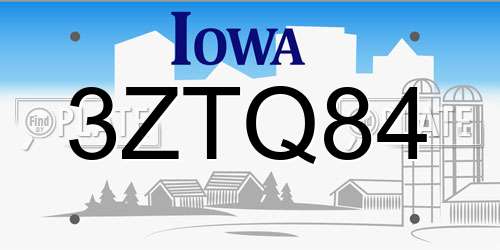 3ZTQ84 Iowa License Plate