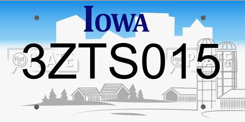 3ZTS015 Iowa License Plate