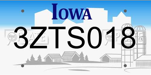 3ZTS018 Iowa License Plate
