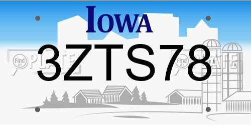 3ZTS78 Iowa License Plate