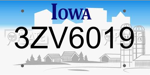 3ZV6019 Iowa License Plate