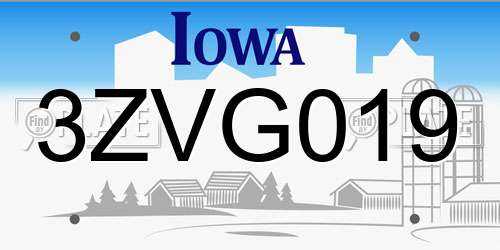 3ZVG019 Iowa License Plate