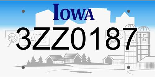 3ZZ0187 Iowa License Plate